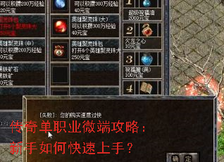 传奇单职业微端攻略:新手如何快速上手? 传奇单职业微端攻略:新手如何快速上手?